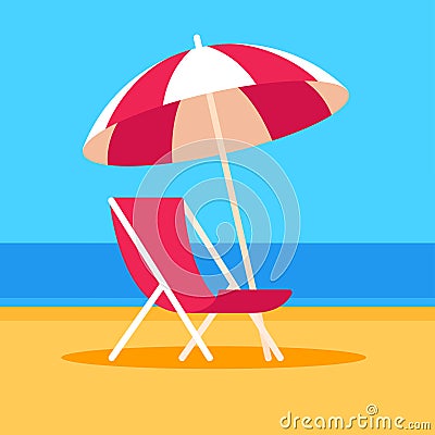 Beach scene with chair and umbrella Vector Illustration