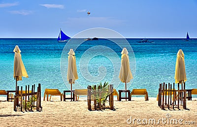 Beach Scene with Sail Boats Stock Photo