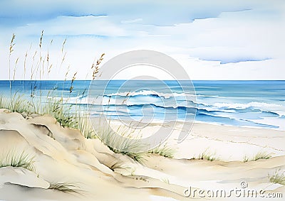 The Beach Scene: A View of the Ocean Dunes Stock Photo