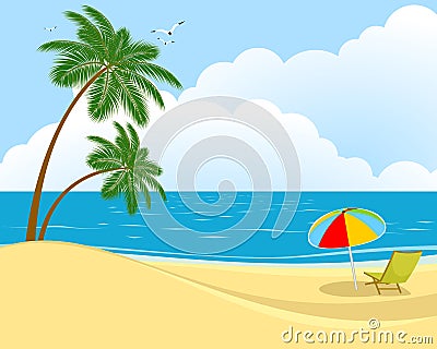 Beach, sea and sun lounger Vector Illustration