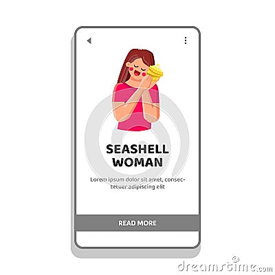 beach seashell woman vector Cartoon Illustration