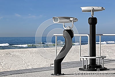 Beach shelters on the sea coast Stock Photo