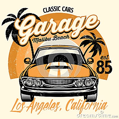 Beach shirt design of classic american muscle car Vector Illustration