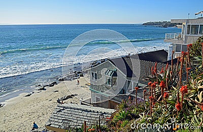 Beach side home overlooking Cleo Street Beach in Laguna Beach, California. Stock Photo