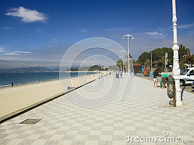 Beach Sidewalk, Vigo, Spain Editorial Stock Photo