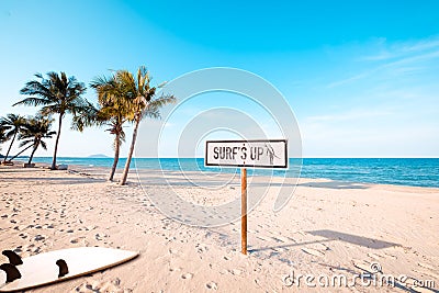 Beach sign for surfing area. Stock Photo