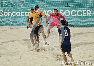 Beach soccer teams, the Bahamas and Guatemala, playing in the CONCACAF Beach Soccer Championship Editorial Stock Photo