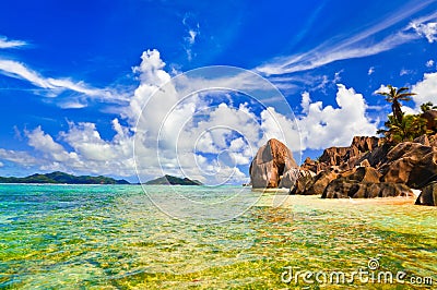 Beach Source d'Argent at Seychelles Stock Photo