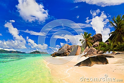 Beach Source d'Argent at Seychelles Stock Photo