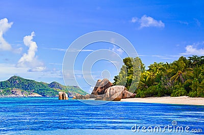 Beach Source d'Argent at Seychelles Stock Photo