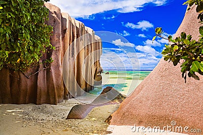 Beach Source d'Argent at Seychelles Stock Photo