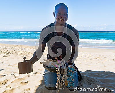 Beach souvenir seller Mozambique Africa Editorial Stock Photo