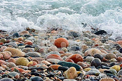 Beach Stones & Waves, Lake Superior, Ontario Stock Photo