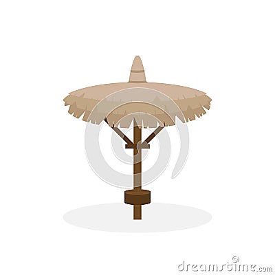 Beach straw umbrella in flat style. Straw sunshade. Vector illustration Vector Illustration