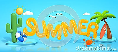 Beach summer fun in 3d illustration Vector Illustration