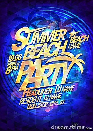 Beach summer party vector poster design Vector Illustration