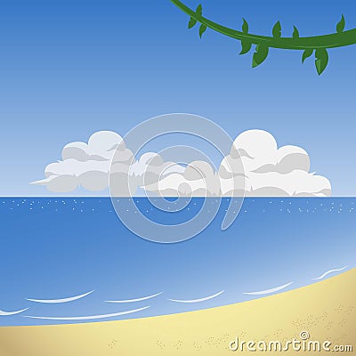 Beach in Summer with Sunny Weather Vector Illustration