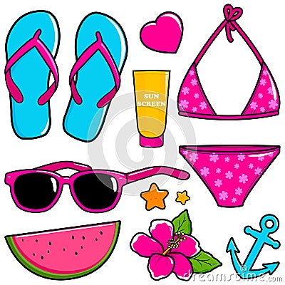 Summer beach vacation objects set. Vector illustration Vector Illustration
