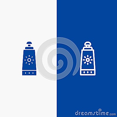 Beach, Sunblock, Sunscreen Line and Glyph Solid icon Blue banner Line and Glyph Solid icon Blue banner Vector Illustration