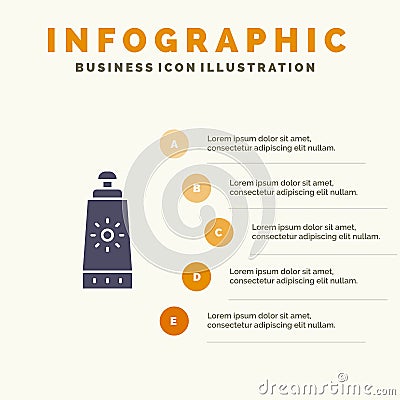 Beach, Sunblock, Sunscreen Solid Icon Infographics 5 Steps Presentation Background Vector Illustration