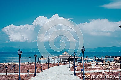 Beach sunny day Cape Rodon Adriatic Sea Albania Stock Photo