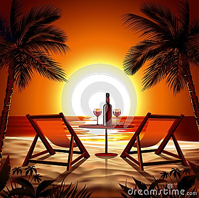 Beach at Sunset Vector Illustration