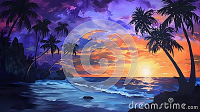 Beach Sunset Bliss: Colorful Horizon./n Stock Photo