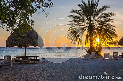 Beach sunset in Curacao a Caribbean Island Stock Photo