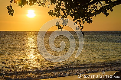 Beach sunset in Curacao a Caribbean Island Stock Photo