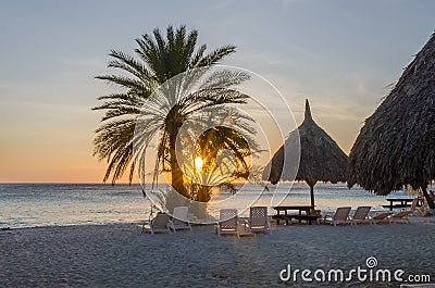 Beach sunset in Curacao a Caribbean Island Stock Photo