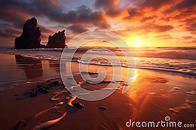Beach Sunset Image. Generative AI Stock Photo
