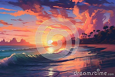 Beach Sunset Image. Generative AI Stock Photo