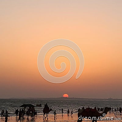 Beach sunset at mandvi Stock Photo