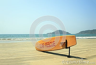 Surf Rescue surfboard on the beach Stock Photo