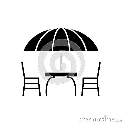 Beach table and chairs black icon, vector sign on isolated background. Beach table and chairs concept symbol Vector Illustration