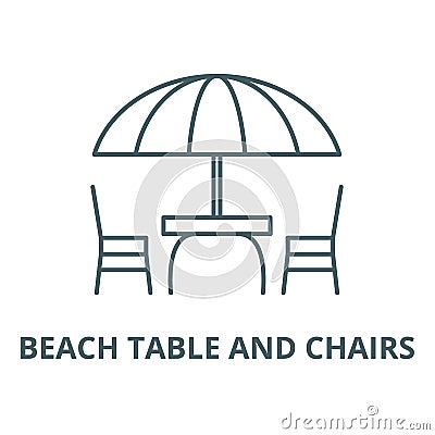 Beach table and chairs vector line icon, linear concept, outline sign, symbol Vector Illustration