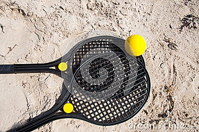 Beach tennis rackets Stock Photo