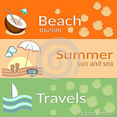 Beach tourism, summer, sun and the sea, travels, vector banners Vector Illustration