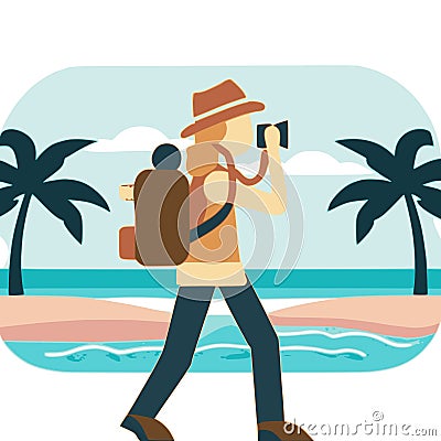 Beach tourist camera vector graphics Stock Photo