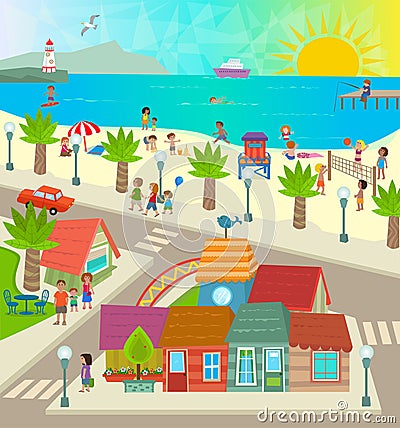 Beach Town Vector Illustration