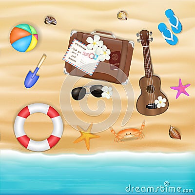 Beach travel object on a sea sand beach Vector Illustration