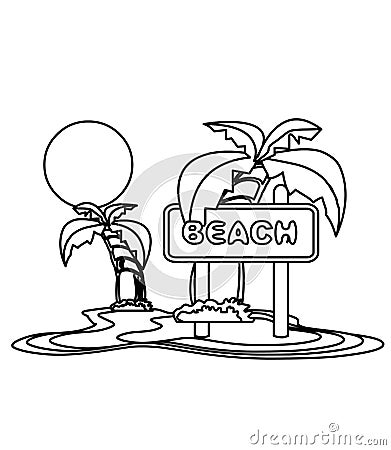 Beach with trees over sunset coloring page Stock Photo