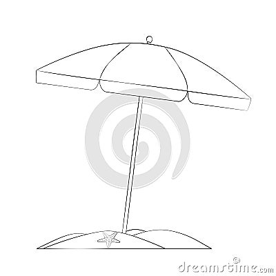 Beach umbrella coloring with a starfish, vector sketch, outline Vector Illustration