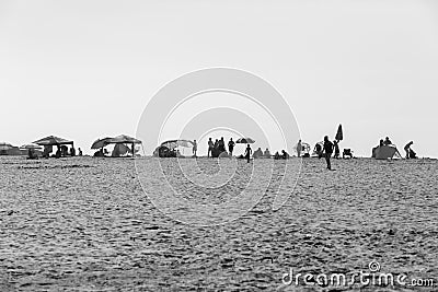 Beach Umbrellas People Black White Editorial Stock Photo