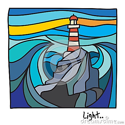 Beach, Vacation or Lighthouse poster Vector Illustration