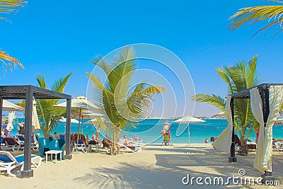 Beach vacation in United Arab Emirates. Double Tree by Hilton Resort and Spa Al Marjan Island, Ras Al Khaimah. Editorial Stock Photo