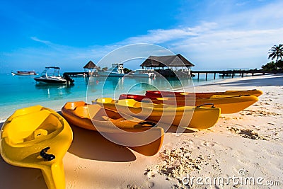 Beach view at Four Seasons Resort Maldives at Kuda Huraa Stock Photo