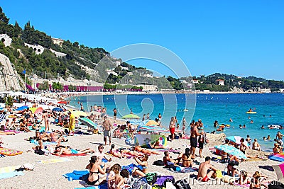 Beach in Villefranche-sur-Mer, France Editorial Stock Photo