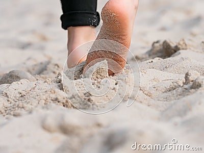 Beach volleyball girl waiting for serve, makes steps Stock Photo