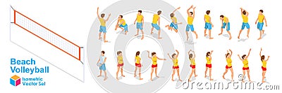 Beach Volleyball Isometric Figures Set Vector Illustration